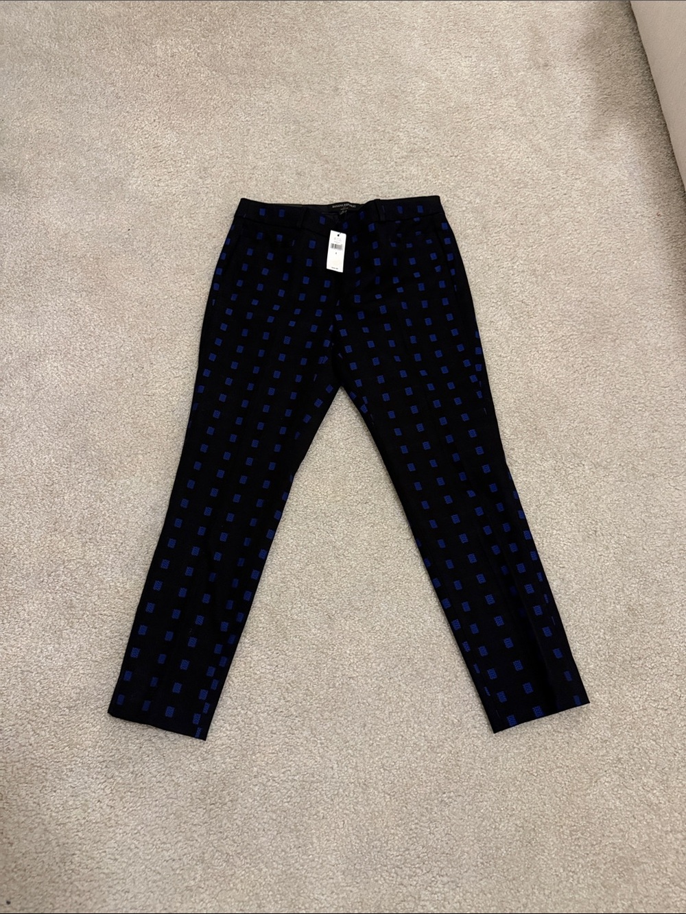 NWT: Banana Republic Sloan  Ankle-Length Black Pants with Blue Check Patter